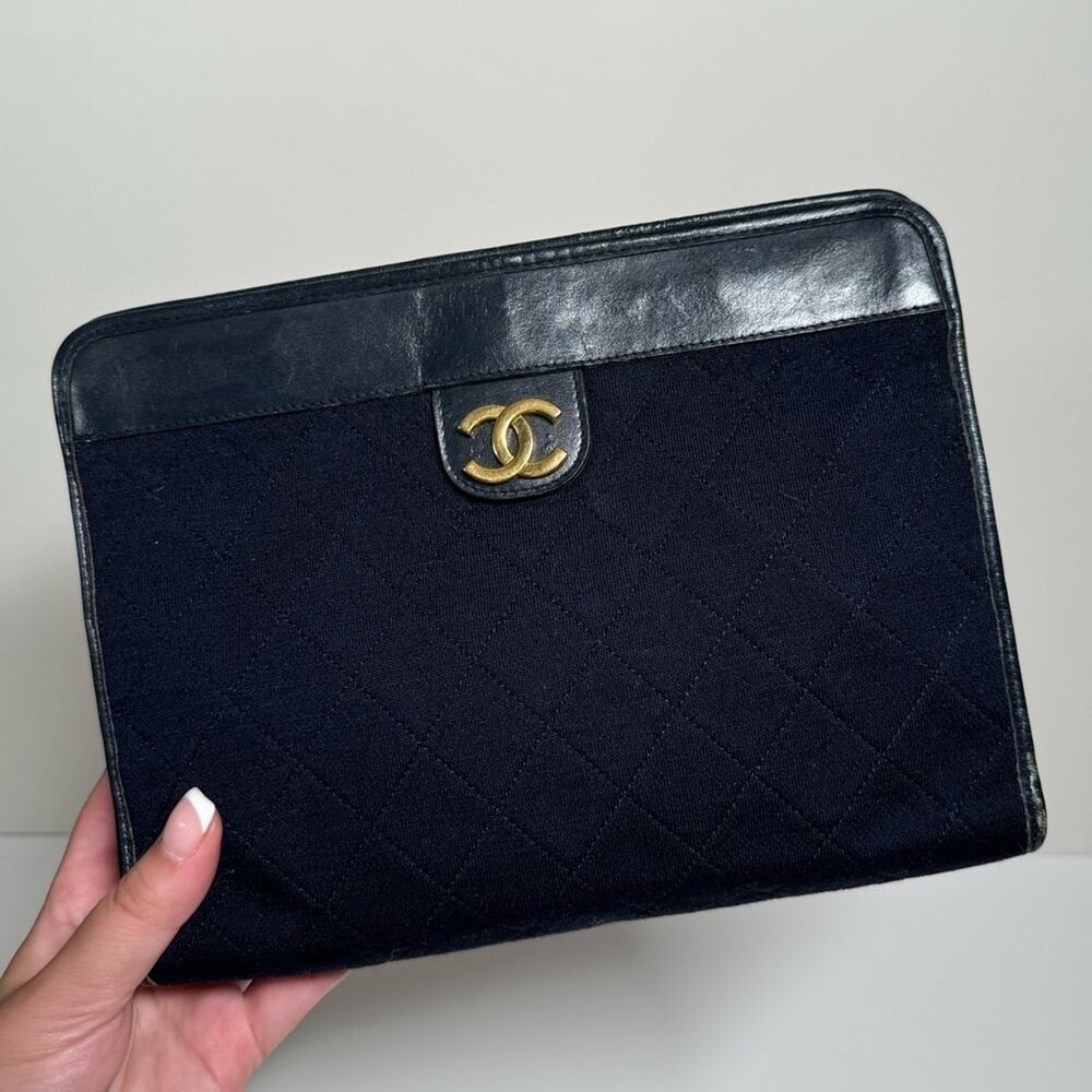Vintage Chanel CC Jersey Frame Clutch CC Logo Gold Hardware